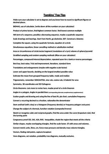 Topics To Revise For The First Calculator Exam On Gcse Maths Edexcel Teaching Resources