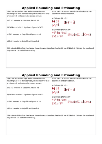 Applied Rounding and Estimation - Maths Problem Solving Worksheet + Answers