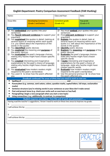 Poetry Comparison (Using Bloom's Taxonomy) Feedback Sheet-including FAR marking