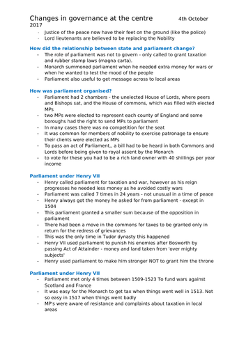 A level Tudors - changes in governance at the center
