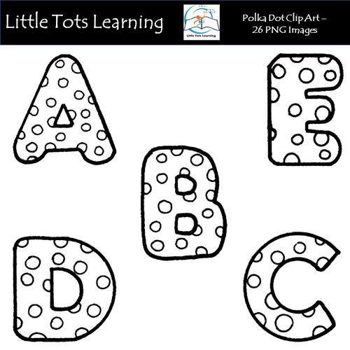 Polka Dot Alphabet Clip Art - Alphabet Clip Art - Black and White