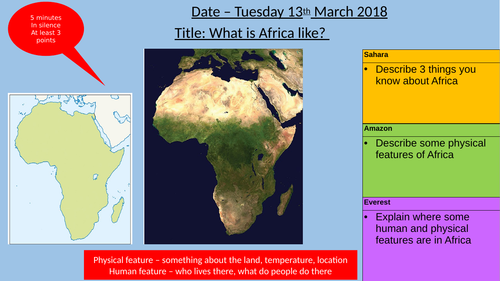 Geography KS3 Africa - Whole module (8 lessons) including homework and assessment