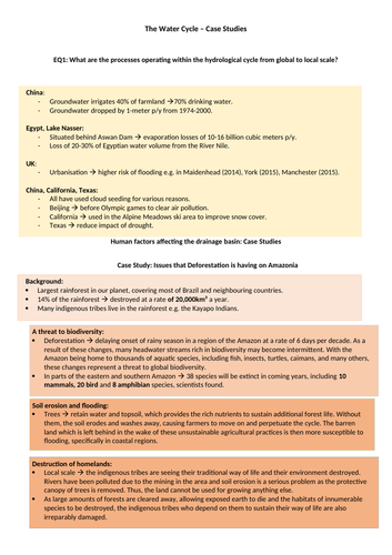 Water Cycle - Case Studies Edexcel