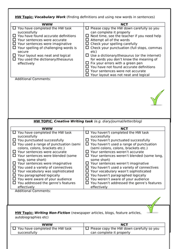 Glue in- Various HW feedback sheets for simplified (quicker) strategic marking
