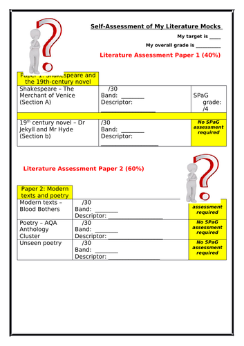 AQA - Literature Mocks Self Assessment  - 2018