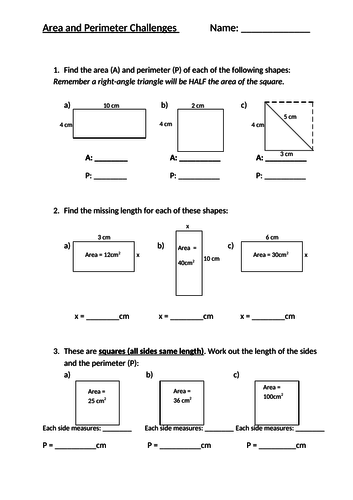 Area and Perimeter Year 5 differentiated