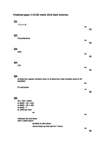 Aqa Gcse Maths Predicted Paper 2 18 Teaching Resources