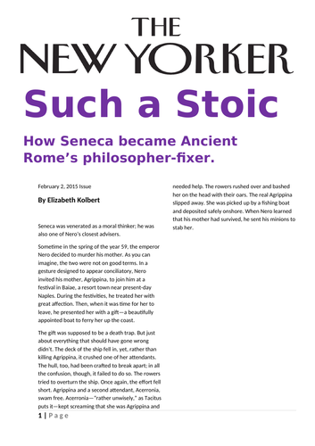 Magazine article: Such a stoic