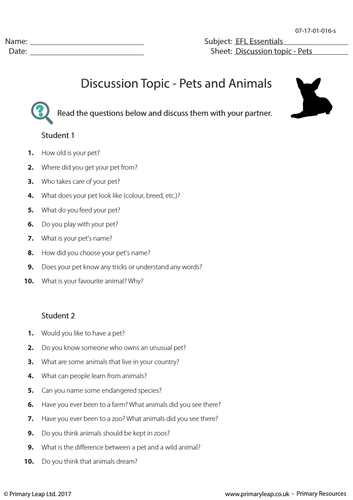 Discussion Topic - Pets and Animals