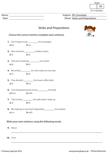 Literacy Resource - Verbs and Prepositions