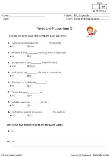 Literacy Resource - Verbs and Prepositions (2)