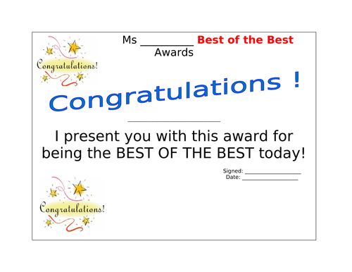 Best of the Best Award