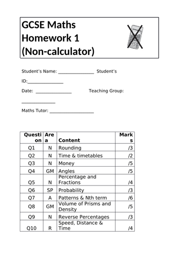 6 Mixed Maths Homeworks for Foundation GCSE