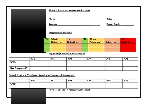 KS3 PE Passports for Regular AFL of Students Grades