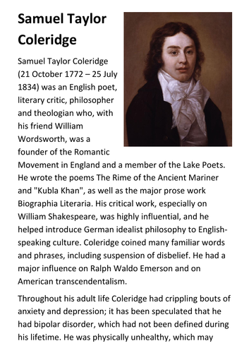 Samuel Taylor Coleridge Handout