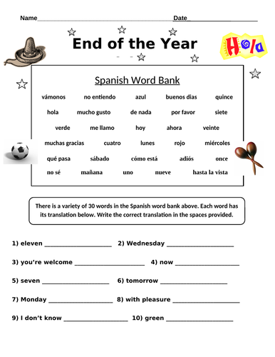 End of the Year Spanish Terms PLUS Spanish Word Search Puzzle (Both Items)