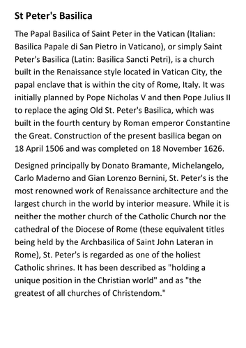 Saint Peters Basilica Handout