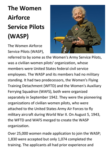 The Women Airforce Service Pilots (WASP) Long Handout