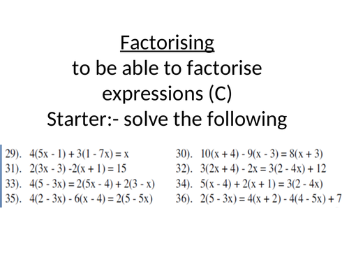 GCSE Edexcel Maths Algebra Factorising Linear