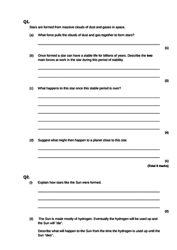 GCSE AQA Physics Space Revision 1 | Teaching Resources