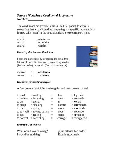 Spanish Conditional Progressive Handout & Worksheet: Condicional del Progresivo