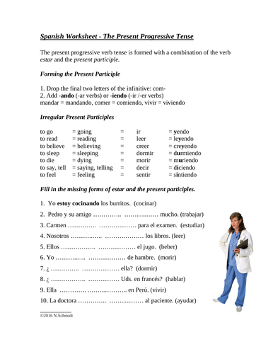 Present Progressive Tense Worksheet Spanish Answers