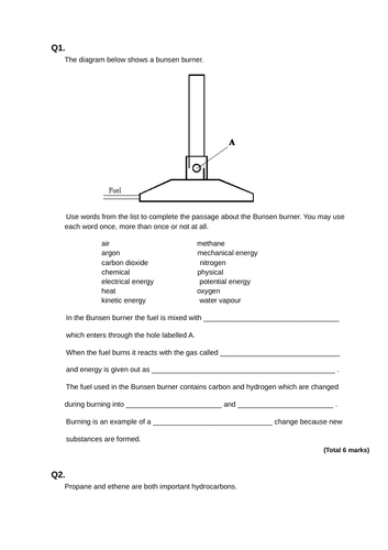 GCSE AQA Chemistry Organic Revision Worksheets LT 2 | Teaching Resources
