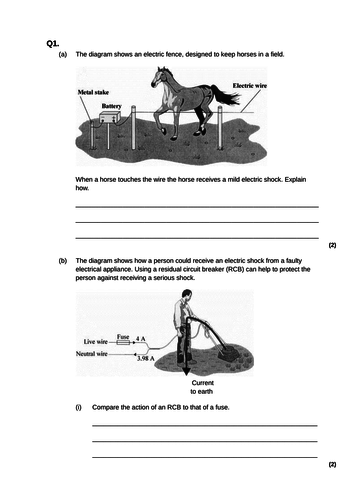 gcse aqa physics electricity revision worksheets ht 2 teaching resources