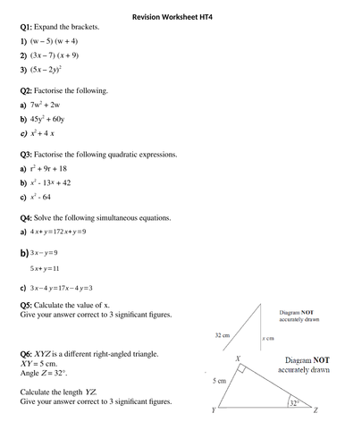 GCSE Foundation- Revision worksheet 1