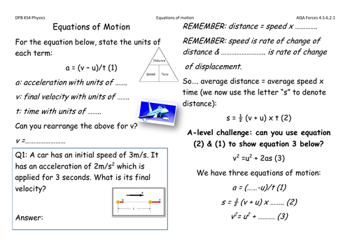 Equations of motion AQA GCSE
