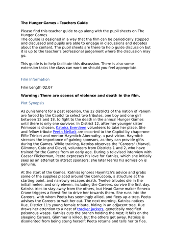 The Hunger Games - Movie Worksheet - Justice, Sanctity of Life, Law and Order