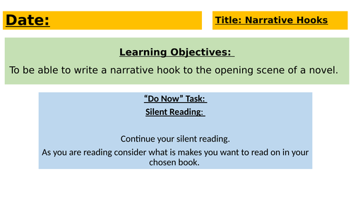Narrative Hook Lesson for Creative/ Narrative/ Descriptive Writing Unit.