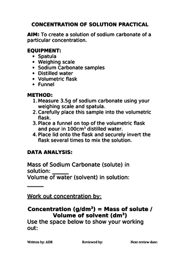 2018 AQA GCSE Chemistry Unit 1 (C1): Quantitative Chemistry - Concentration of Solutions L7