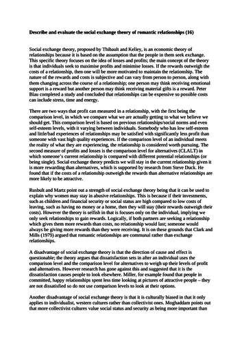 A-level AQA Psychology Relationships: Social Exchange Theory of