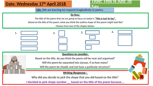 Responding to Poetry Lesson- Perfect for an Outstanding Interview- This is just to Say