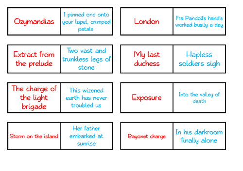 AQA GCSE English Literature Poetry Dominoes