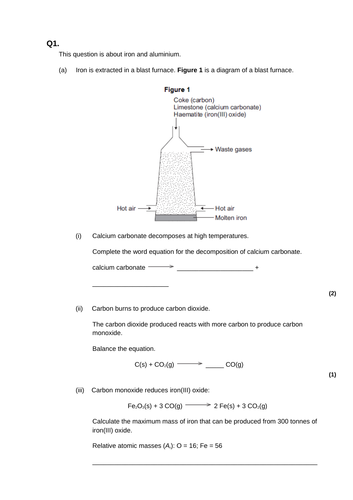 GCSE AQA Chemistry Changes Revision Worksheets