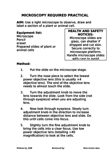 2018 AQA GCSE Biology Unit 1 (B1): Microscopy Required Practical