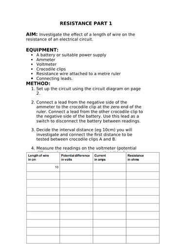 2018 AQA GCSE Physics Unit 1 (P1): Resistance - Length of Wire Required Practical