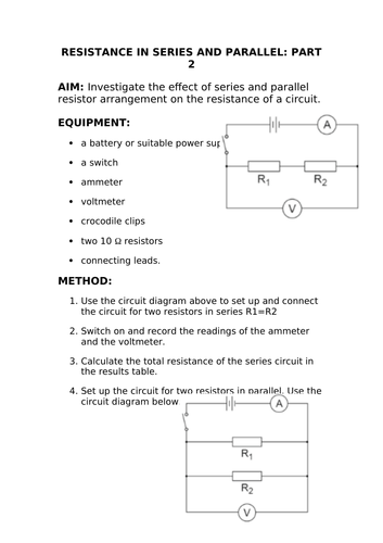 2018 Aqa Gcse Physics Unit 1 P1 Resistance Series And Parallel 3374