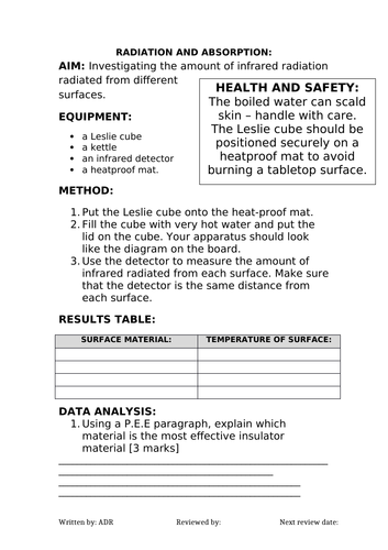 2018 AQA GCSE Physics Unit 1 (P1): Radiation and Absorption Required Practical