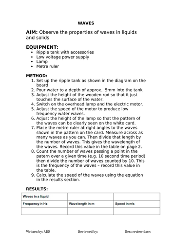 2018 AQA GCSE Physics Unit 2 (P2): Waves Required Practical