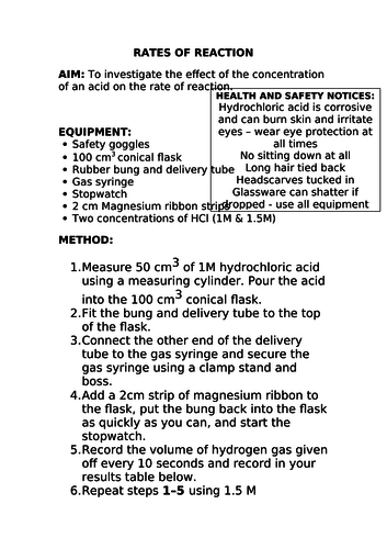 2018 AQA GCSE Chemistry Unit 2 (C2): Rates of Reaction Required Practical