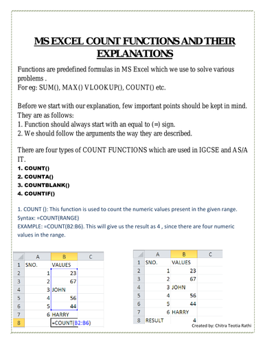 TYPES OF COUNT FUNCTIONS