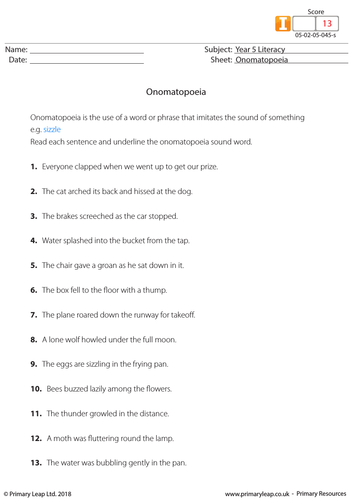 KS2 Literacy Resource - Onomatopoeia