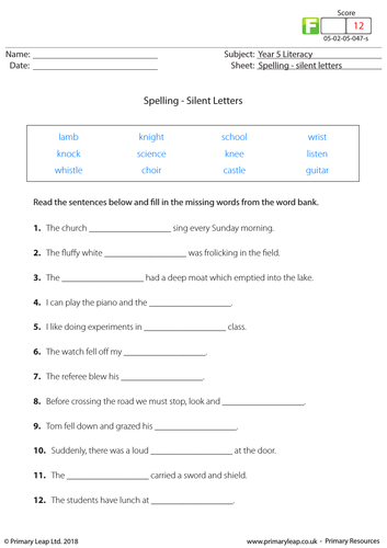 KS2 English Resource: Spelling - silent letters
