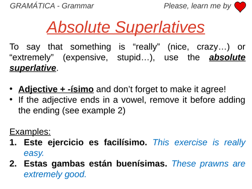 Comparatives, Superlatives and Absolute Superlatives - Grammar Work