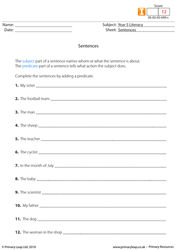 KS2 Literacy Resource: Sentences