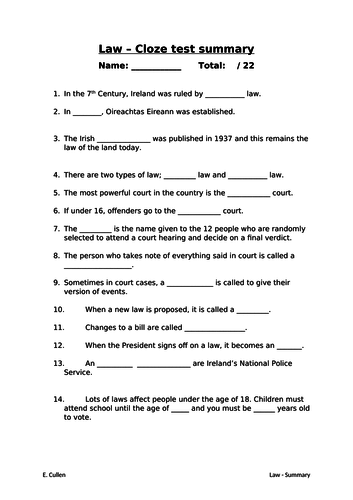 CSPE - Law cloze test