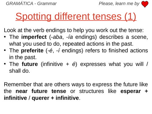 Spotting different tenses - Grammar Work